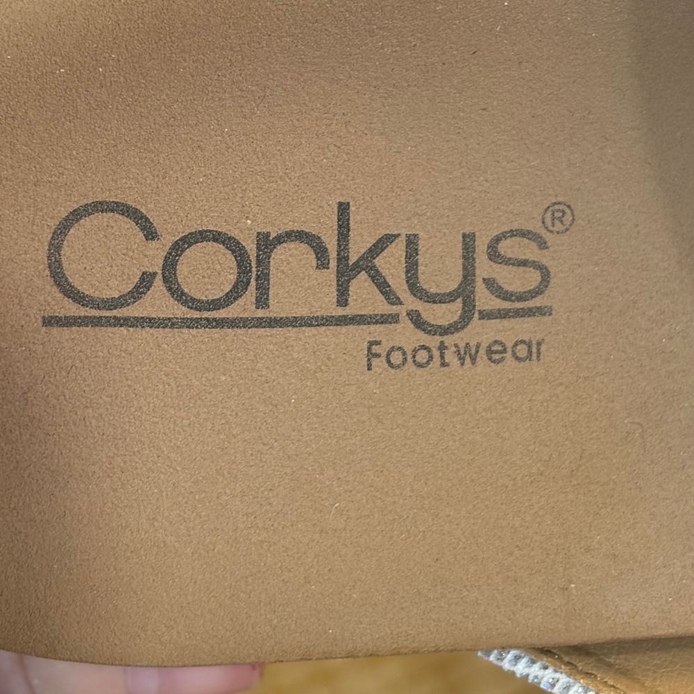 Corkys Bonny Womens White Shimmer Studded Cork Wedge Platform Slide Sandals 8 - Picture 7 of 7
